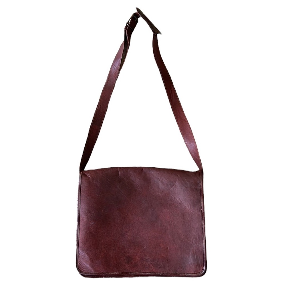 NEW Brown Leather Flap Messenger Laptop Bag Satchel